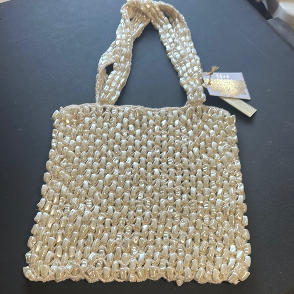 From India to you mother of pearl beaded woven bag